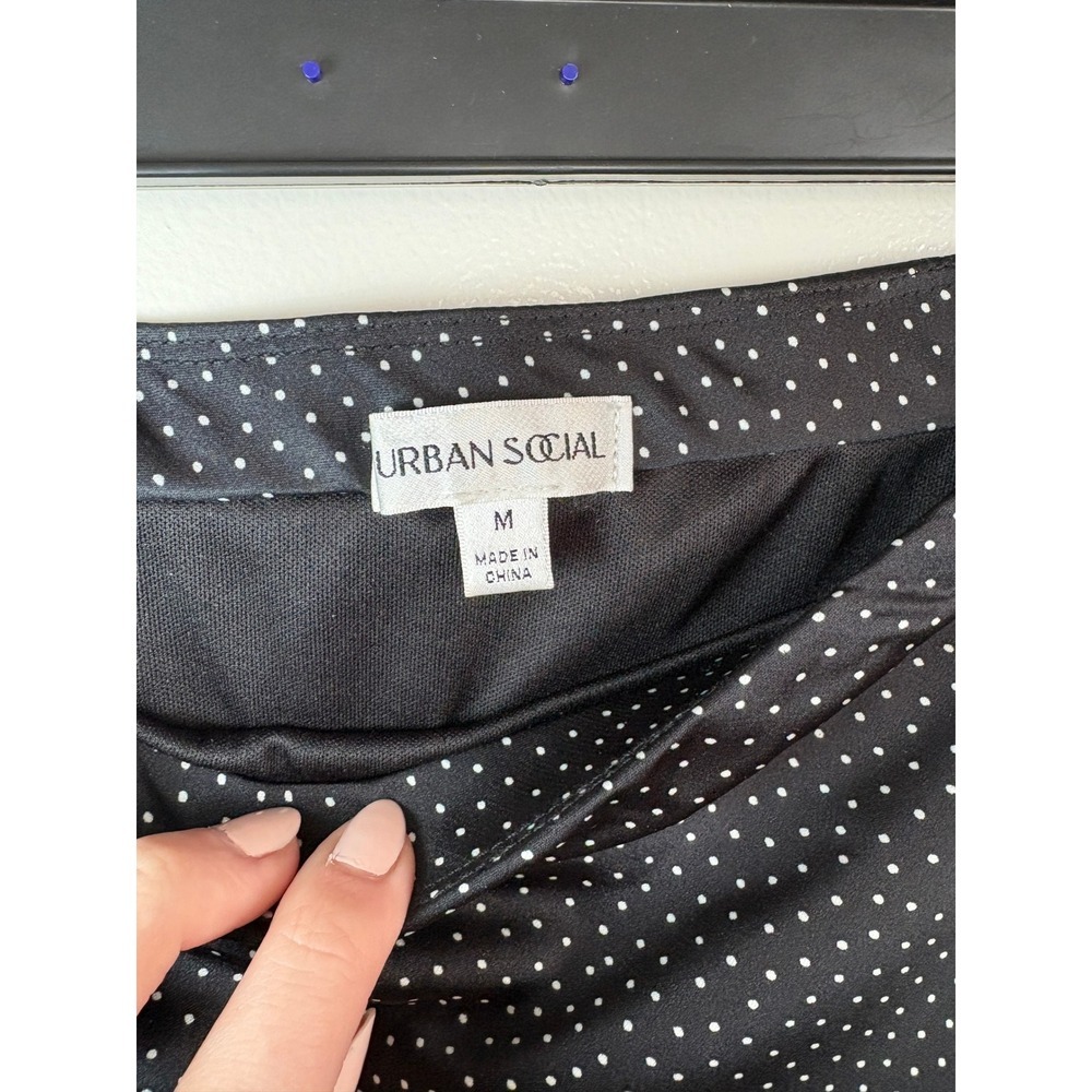 NEW Urban Social Midi Skirt Medium Black Polka Dot High Waisted Satin Silk - Picture 4 of 5